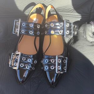 Steve Madden Black Patent Buckle Flats